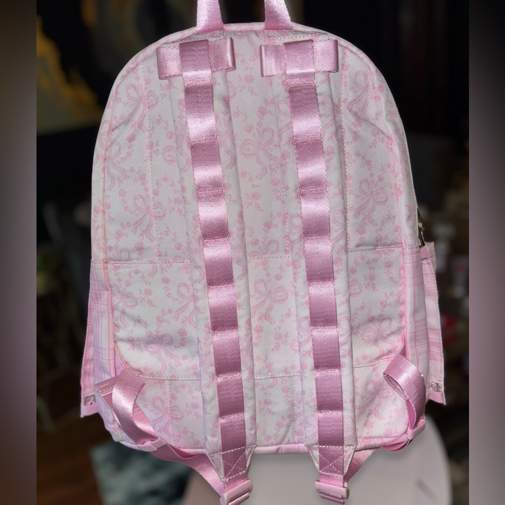 LoveShackFancy state pink coquette bow and gingham print backpack bag - Picture 3 of 12